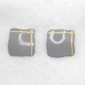1980s Vtg Grey Cream Yellow Enamel Square Stud Earrings